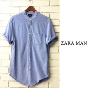 Zara Man- Blue Mandarin Collar Button Down Shirt
